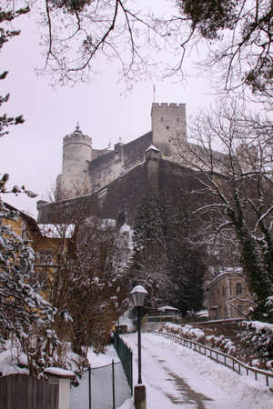 Hohensalzburg fortress old castle in Salzburg, Austria in winterのeditorial素材