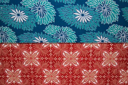 Batik motif sample designs from Java, Indonesia. It depicts floral and bird like symbolsの写真素材