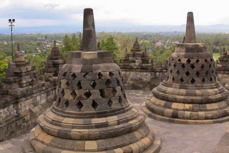 Borobudur temple perspective in Java Indonesia. Candi Borobudur is the largest Buddhist temple outside of India and one of the most important tourist attraction in Indonesiaのeditorial素材