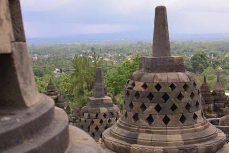 Borobudur temple and surrounding area in Java Indonesia. Candi Borobudur is the largest Buddhist temple in the world and one of the most important tourist attraction in Indonesiaのeditorial素材