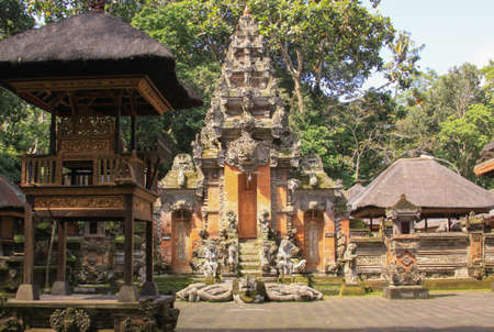 Worship shrine at hindu temple inside Monkey Forest, Ubud, Bali, Indonesia. Pura Dalem Agung Padangtegal temple at the Monkey Forest Sanctuaryのeditorial素材