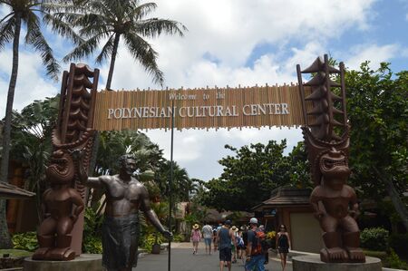 Entrance to the Polynesian Cultural Center. Oahu, Hawaii, USA, EEUU.のeditorial素材