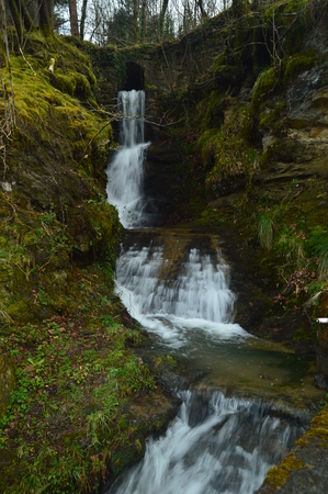 Beautiful Waterfall With Silk Effect In Gorbeia Natural Park. Waterfall Nature Landscapes. March 26, 2018. Gorbeia Natural Park. Urigoiti Basque Country. Spain.のeditorial素材