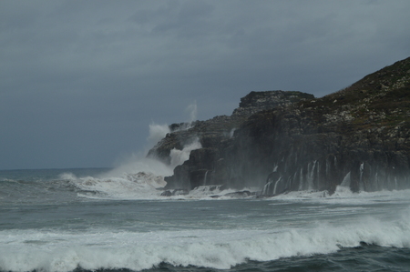 Wonderful Snapshots Taken In The Port Of Lekeitio Of Huracan Hugo Breaking Its Waves Against The Port And The Rocks Of The Place. March 24, 2018. Cantabrian Sea Nature Landscapes. Lekeitio Vizcaya Basque Country Spain.の写真素材