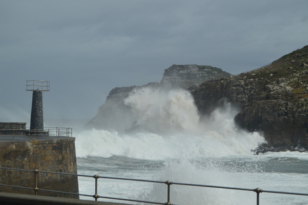 Wonderful Snapshots Taken In The Port Of Lekeitio Of Huracan Hugo Breaking Its Waves Against The Port And The Rocks Of The Place. March 24, 2018. Cantabrian Sea Nature Landscapes. Lekeitio Vizcaya Basque Country Spain.の写真素材