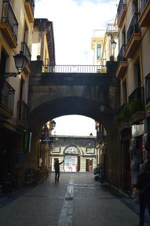 Arch That Exits To The Old Town Of Of San Sebastián And Entrance To The Port. Architecture Travel Nature. March 26, 2018. Old city. Donosti Guipuzcoa Basque Country Spain.のeditorial素材