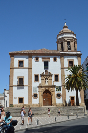 Main Facade Of The Church Of Santa Maria La Mayor In Ronda. August 4, 2016. Travel Arquitecture Holidays. Ronda Malaga Andalucia Spain.のeditorial素材