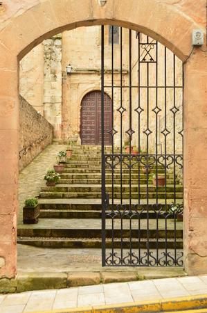 Beautiful Side Entry Door to Santa Maria Cathedral in Siguenza. Architecture, Travel, Renaissance.  Siguenza, Guadalajara, La Alcarria, Castilla La Mancha. Spain.の写真素材