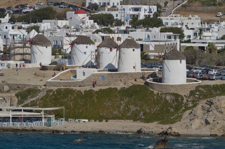 Nice Views From High Seas Of The Mykonos Mills. Art History Architecture. July 3, 2018. Chora, Mykonos Island, Greece.のeditorial素材