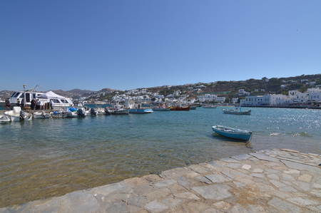 Chora Fishing Port On The Island Of Mykonos. Architecture Landscapes Travels Cruises. July 3, 2018. Chora, Mykonos Island Greece.のeditorial素材