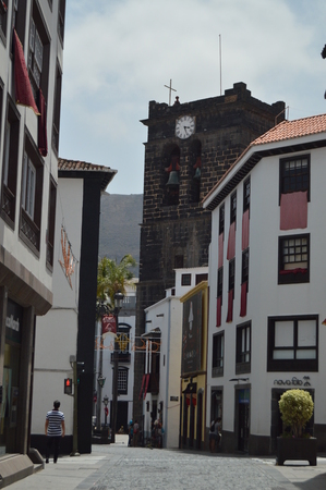 Clock Tower In Santa Cruz De La Palma Of Salcador Church. Travel, Nature, Architecture, Traditions.11 July 2015. Isla De La Palma Canary Islands Spain.のeditorial素材