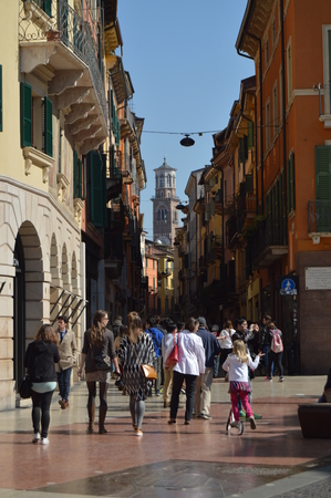 Lamberti Tower View From Via Dietro Amphitheater In Verona. Travel, holidays, architecture. March 30, 2015. Verona, Veneto region, Italy.のeditorial素材