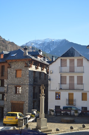 Cross In The Atrium Of The Parochial Church Of Our Lady Of The Assumption In Bielsa Village. Landscapes, Nature, History, Architecture. December 29, 2014. Bielsa, Huesca, Aragon, Spainのeditorial素材