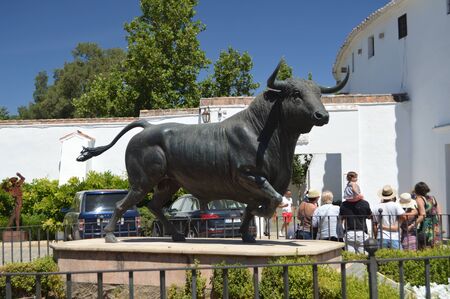 Beautiful Monument To The Bull In The Bullring Of Ronda. August 4, 2016.  Travel Arquitecture Holidays. Ronda Malaga Andalucia Spain.のeditorial素材