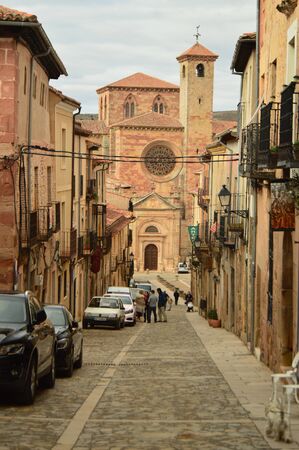 Beautiful View From A Steep Street Of Santa Maria Cathedral In Siguenza. Architecture, Travel, Renaissance. March 19, 2016. Siguenza, Guadalajara, La Alcarria, Castilla La Mancha. Spain.のeditorial素材