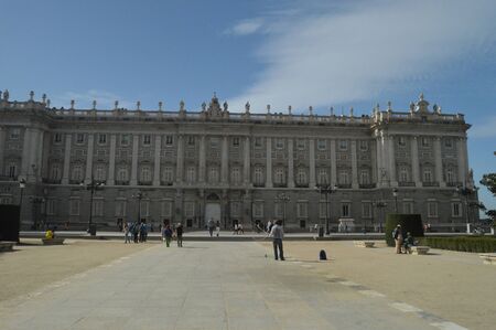 East Facade and Weapons Square of the Royal Palace Dated in the Fourteenth Century Baroque Style In Madrid. Architecture, History, Travel. October 18, 2014. Madrid, Spain.のeditorial素材