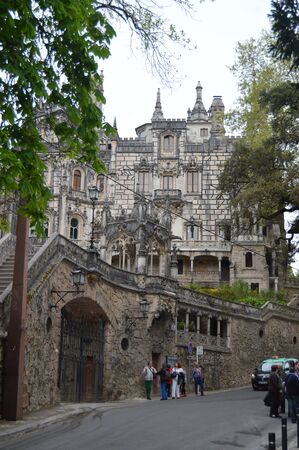 Entrance Quinta De La Regaleira Historical Center UNESCO Heritage Built By Carvalho Monteiro In The Seventeenth Century Of Roman, Gothic, Renaissance And Manuelina In Sintra. Nature, architecture, history, street photography. April 13, 2014. Sintra, Lisboのeditorial素材