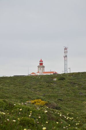 Magnificent Lighthouse On The Cliff At Cabo De La Roca In Sintra. Nature, architecture, history. April 13, 2014. Cabo De La Roca, Sintra, Lisbon, Portugal.のeditorial素材