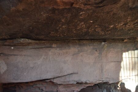 December 28, 2013. Albarracin, Teruel, Aragon, Spain. Cave with Epipaleolithic Cave Paintings, Neolithic Levantine style, Schematic, Semi-schematic in Pinar del Rodeno. History, Travel, Nature, Landscape, Vacation, Architecture.のeditorial素材