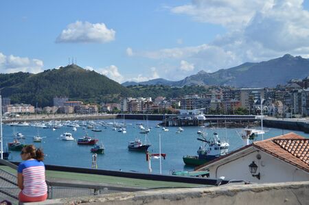 Historic Town Seen From The Promenade In Castrourdiales. August 27, 2013. Castrourdiales, Cantabria, Spain. Vacation Nature Street Photography.のeditorial素材