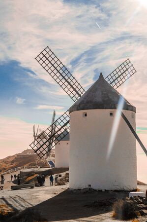 Set of windmills dating back to the 19th century on top of Cerro Calderico in Consuegra. December...