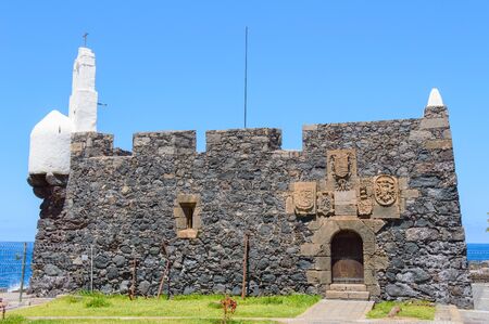 Main facade of the Castillo de San Miguel built in the 16th century in Garachico. April 14, 2019. Garachico, Santa Cruz De Tenerife Spain Africa. Travel Tourism Street Photography.のeditorial素材