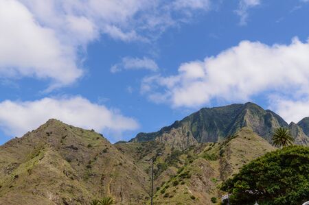 Greenish Mountain Range Seen From La Hermigua On La Gomera. April 15, 2019. La Gomera, Santa Cruz de Tenerife Spain Africa. Travel Tourism Photography Nature.の写真素材