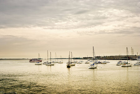 Sailboats moored in the port of Boston at sunriseのeditorial素材
