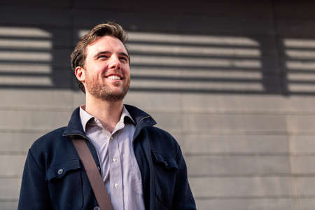 successful caucasian entrepreneur smiling happyの写真素材