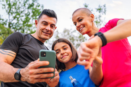 sporty family planning their sports trainingの写真素材