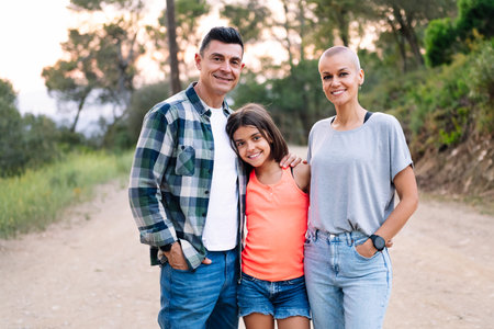 happy family smiling in the countrysideの写真素材