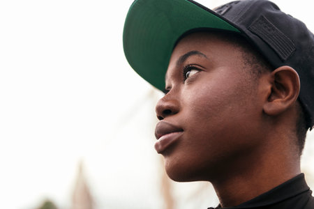 cool african american woman wearing a capの写真素材