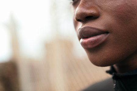 close up of the mouth of an african american womanの写真素材