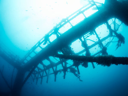 wreck of a submerged structure sunk in the sea