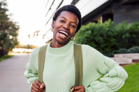 cheerful african american woman smiling happyの写真素材