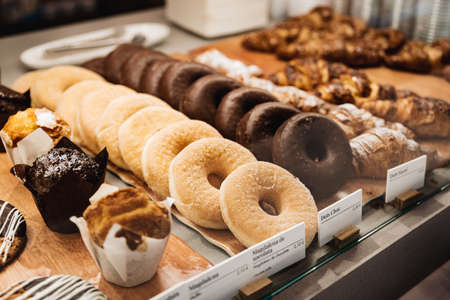 Assortment of donuts in a bakery