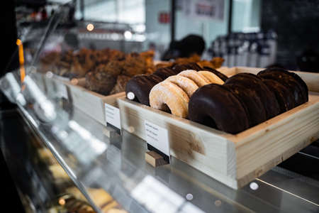 Assortment of donuts in a bakery