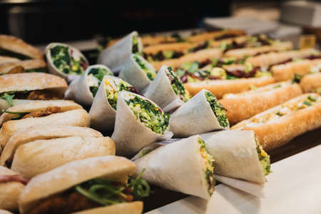 Vegan Sandwiches exposed in a restaurantの写真素材