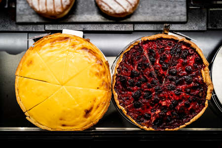 big lemon pie and raspberry cakeの写真素材