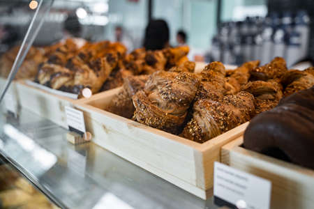 assortment of croissants in a bakery