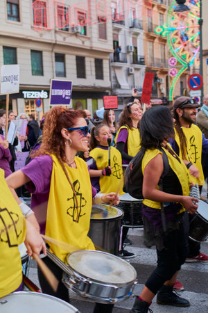Valencia, Spain, March 9, 2020, International Women's Day. Girls Powerのeditorial素材