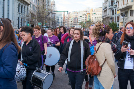 Valencia, Spain, March 9, 2020, International Women's Day. Girls Powerのeditorial素材