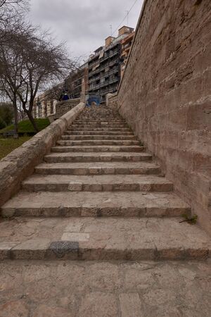Stone staircase going up the street, old, medievalの写真素材