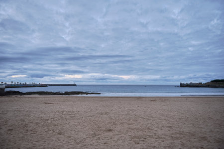 Beach of Castro Urdiales in Spain, cloudy dayの写真素材