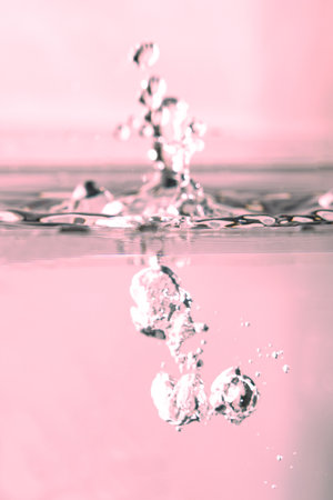 203.Pink Bubble Trail Rising Through Reflective Waterの写真素材