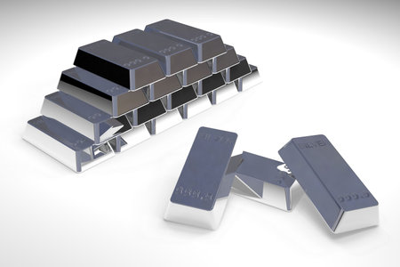Pile of Silver bars in white background