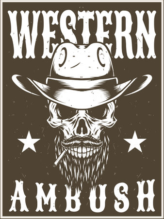 western poster with skull drawing designのイラスト素材