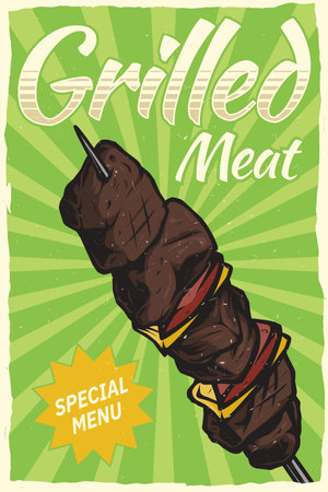 grilled meat poster template for printのイラスト素材