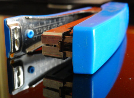 Blue Stapler Closeup Shot