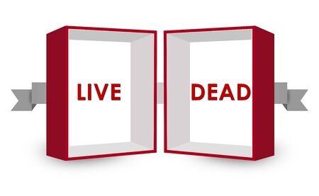 Opposite Text Inside Red and White 3D Box on White Backgroundの写真素材